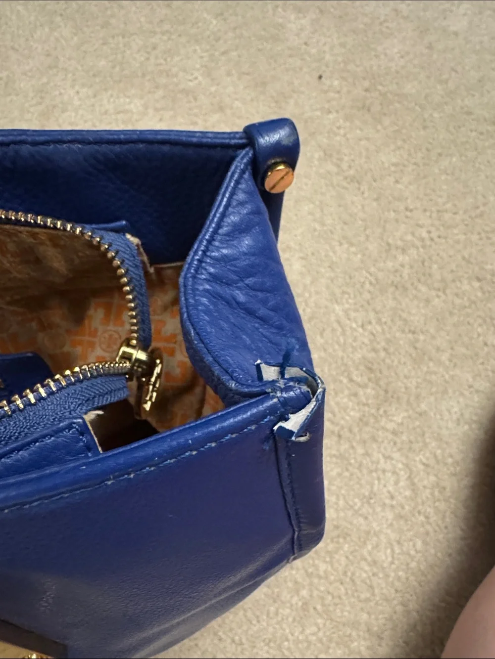 Tory Burch (2013) Royal Blue Leather Tote with Gold Hardware